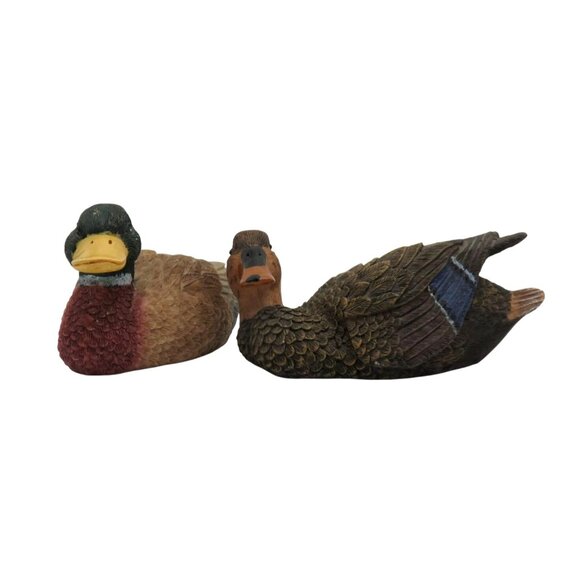 Wooden Duck Figurine Miniature Decoy Set Of 2 Vintage Decor - Picture 4 of 10